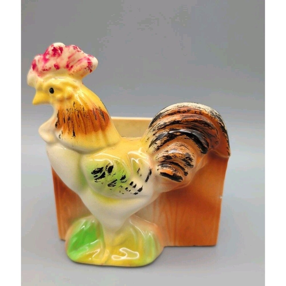 Vintage Ceramic Rooster Planter Mid Century Country Farmhouse Chicken Vase...